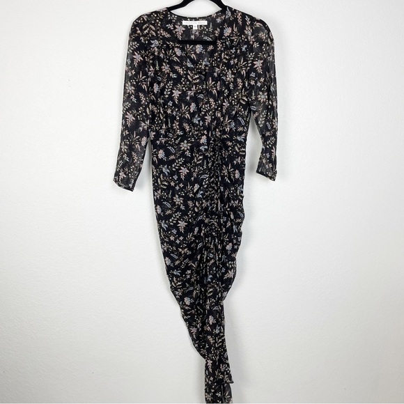 Veronica Beard Merrill Drawstring Floral Maxi Slit Dress Black Formal Evening - Picture 2 of 7